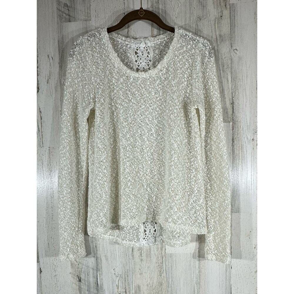 Aeropastale Sweater Size XS Open Knit Boucle Knit Crochet‎ Cream Gold Flecks